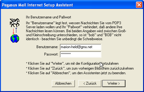 Internet Setup: Benutzername, Passwort